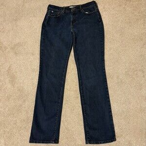 Levis 505 Womens Sz 10L Straight Leg Jeans Dark Wash Blue Stretch Denim Pants